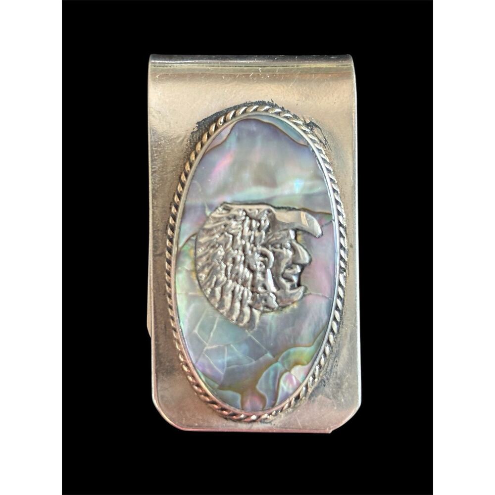 Vintage 1970’s Mexico Alpaca Abalone Inlay Money Clip Chieftain Profile